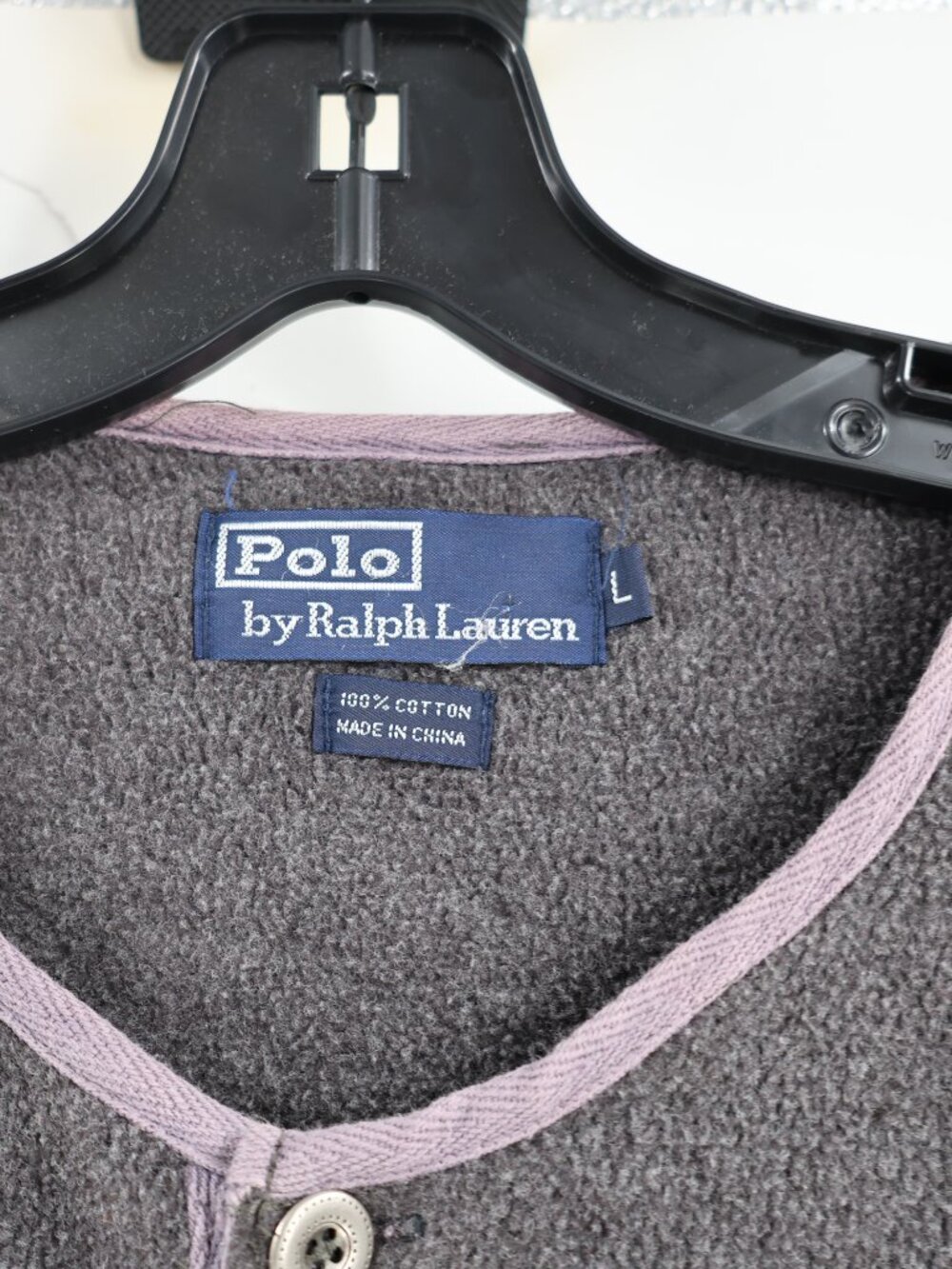 Vintage 90s Polo Ralph Lauren henley Men Large Polo sport Long Sleeve Gray shirt - Picture 5 of 11